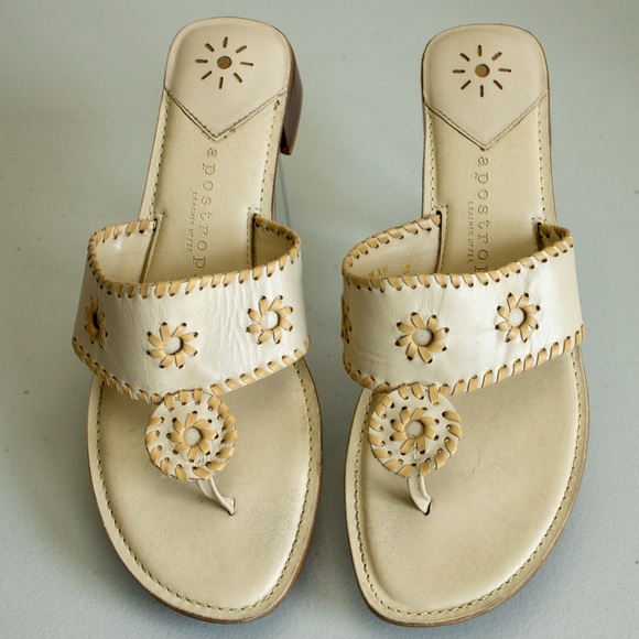 Apostrophe Jaclyn Cream Leather Sandals Floral Whipstitch Women’s Shoes Size 8 - Picture 3 of 10